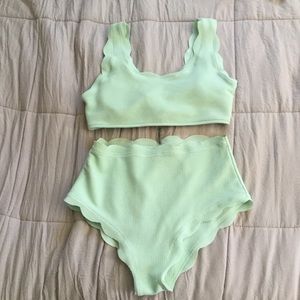 Mint green scalloped swim suit